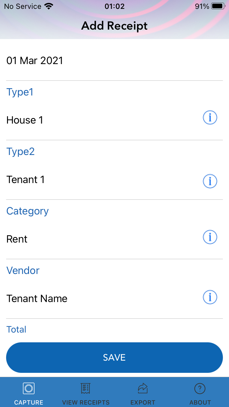 screenshot of Receipt Catcher EVO